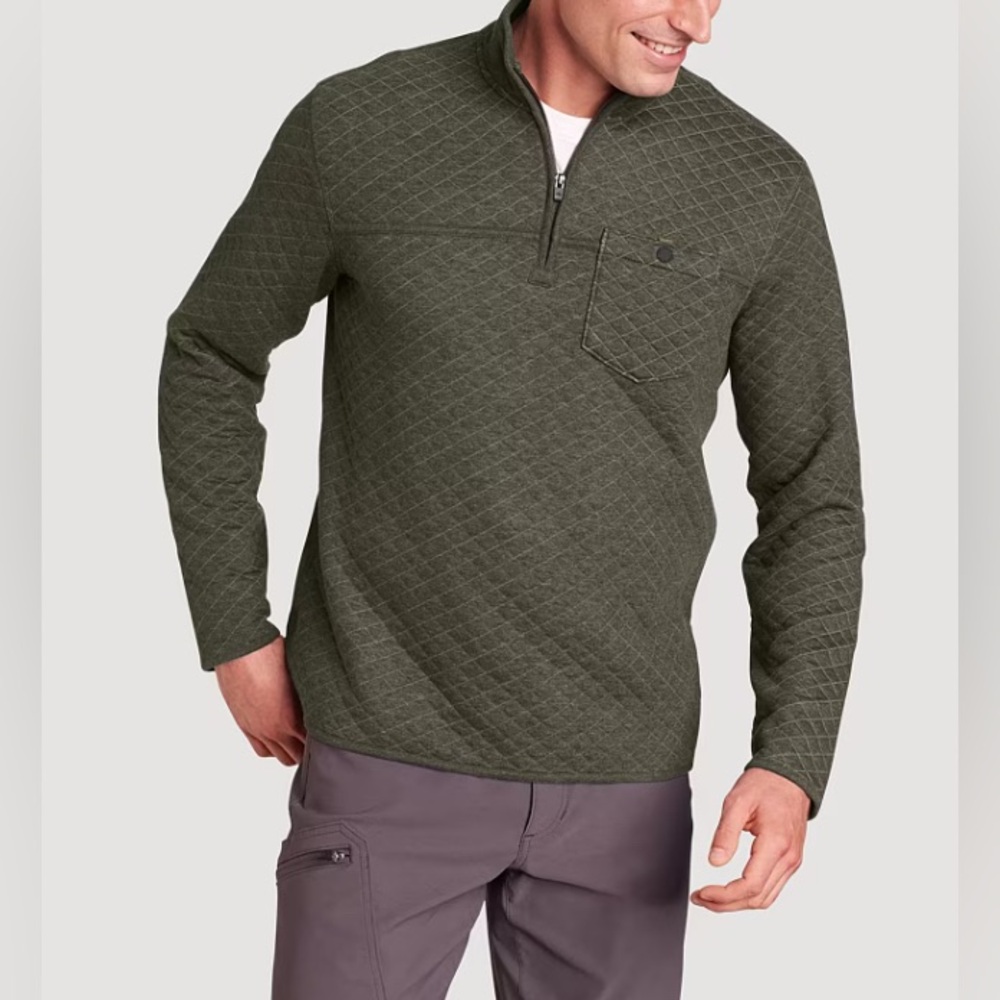 Eddie Bauer Light Tan Quilted Half-Zip Pullover